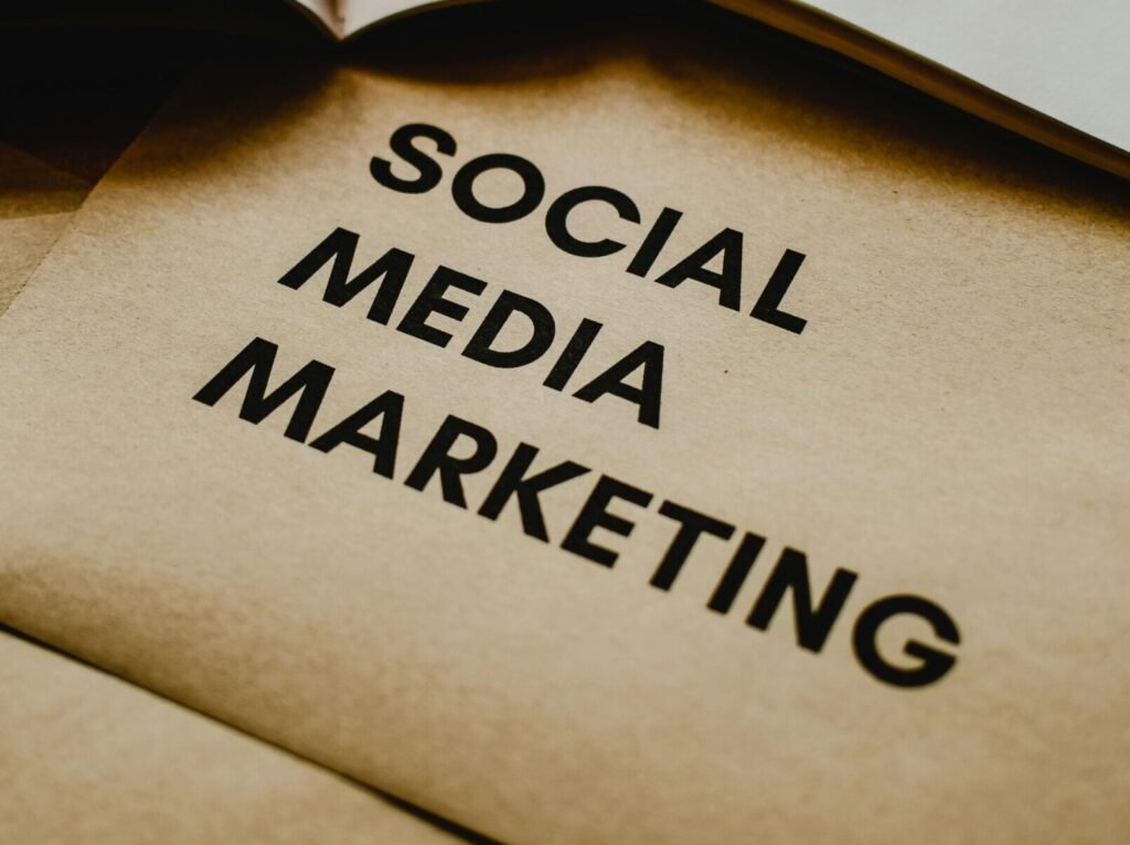 Close-up of brown envelopes with 'Social Media Marketing' text, ideal for startup themes.